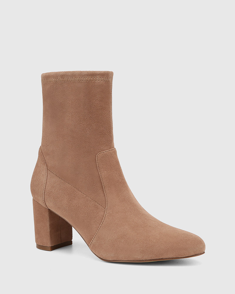 Kaci Mushroom Stretch Suede Leather Ankle Boot