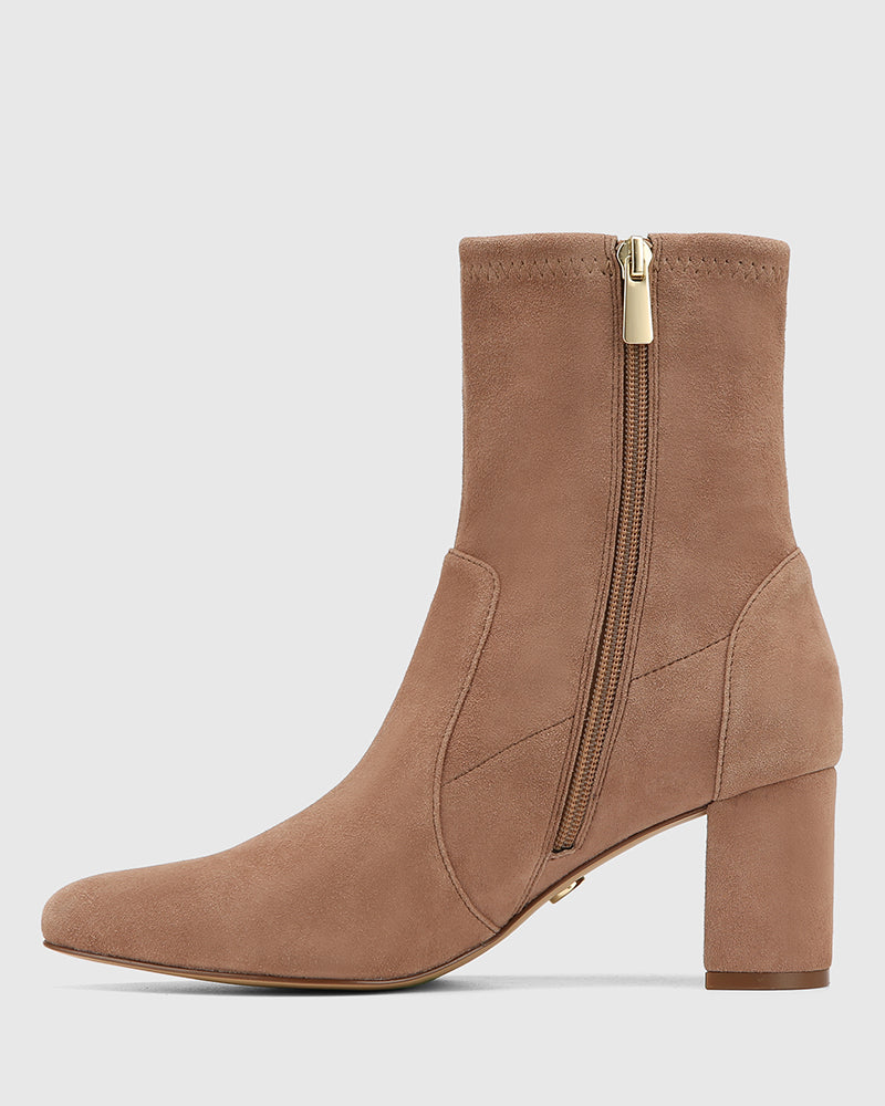 Kaci Mushroom Stretch Suede Leather Ankle Boot