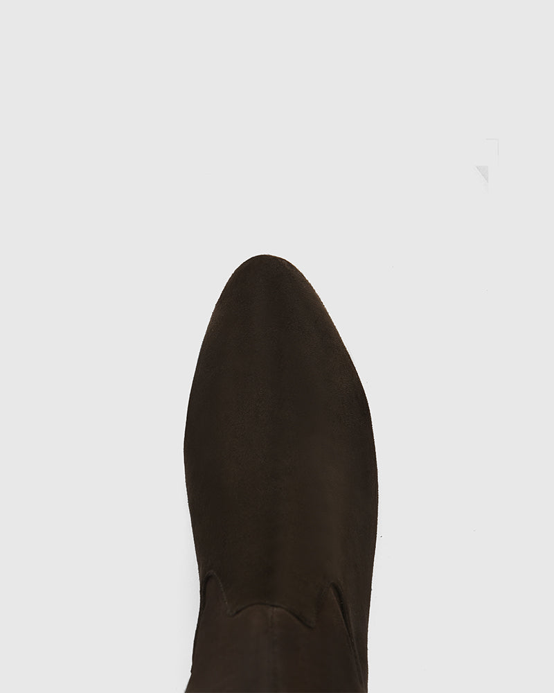 Karlea Ash Chocolate Stretch Suede Leather Knee High Boot