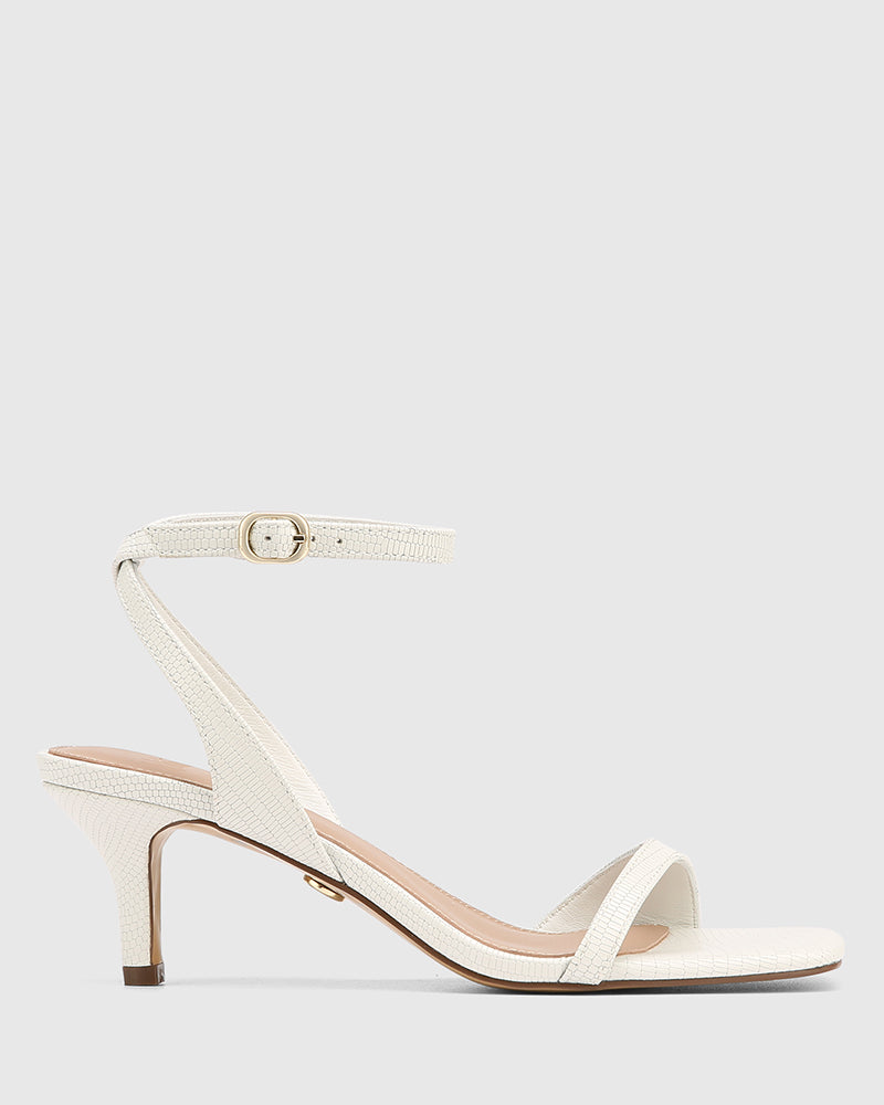 Keenan White Embossed Leather Strappy Heel