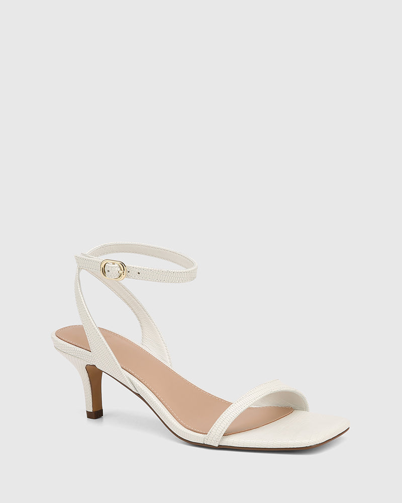 Keenan White Embossed Leather Strappy Heel