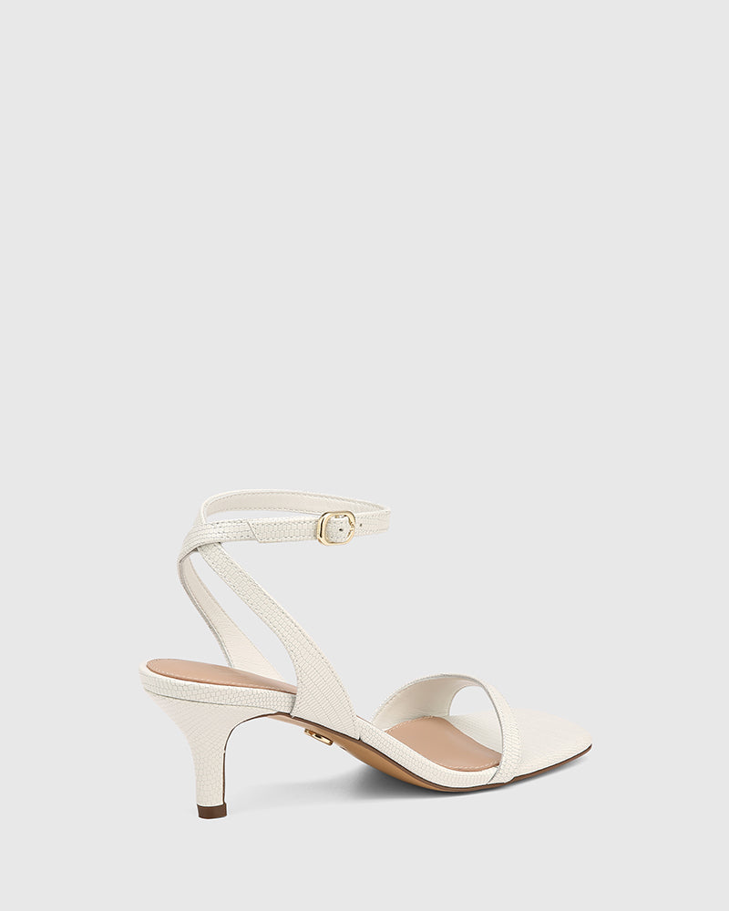 Keenan White Embossed Leather Strappy Heel