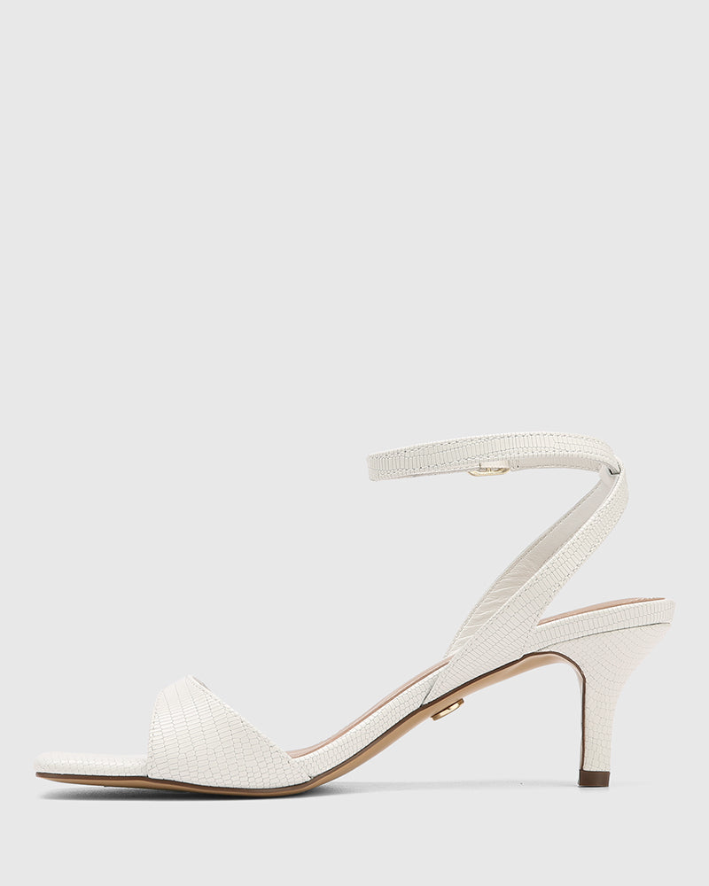 Keenan White Embossed Leather Strappy Heel