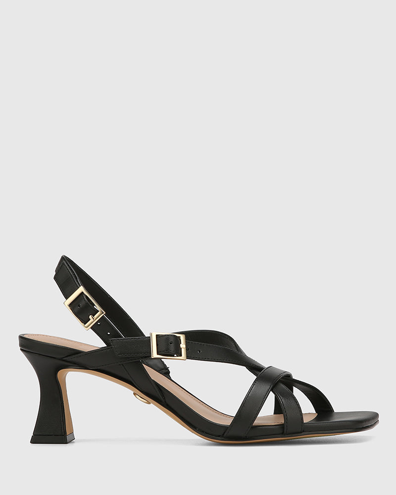 Kirby Black Leather Strappy Heel