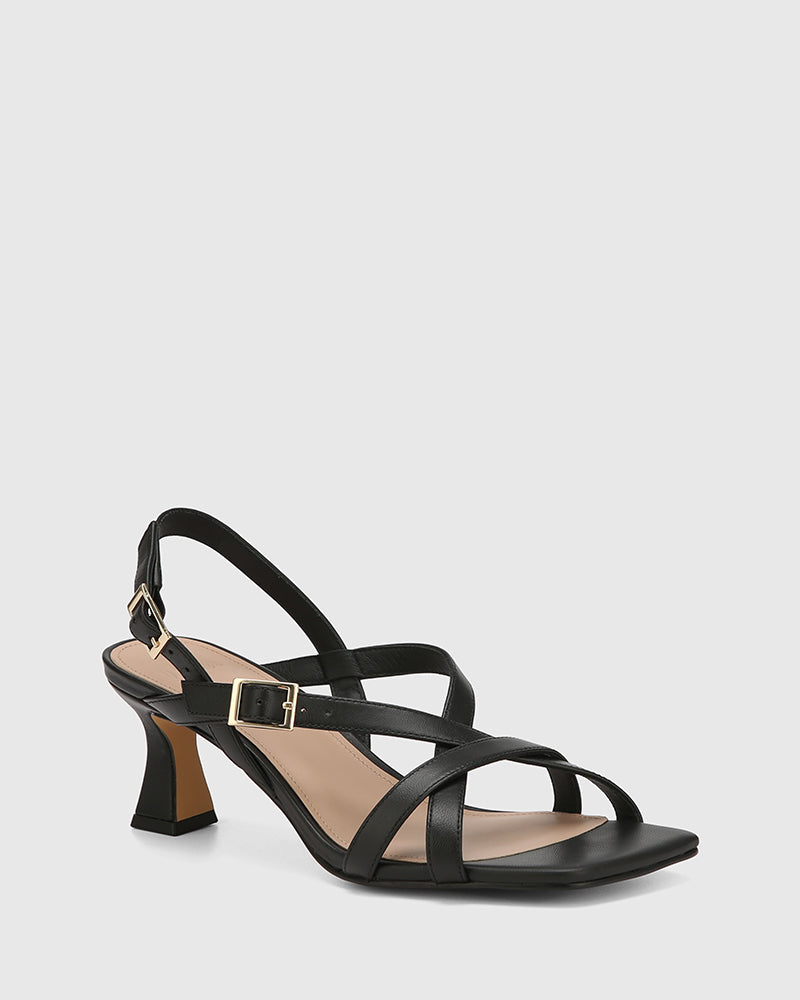 Kirby Black Leather Strappy Heel