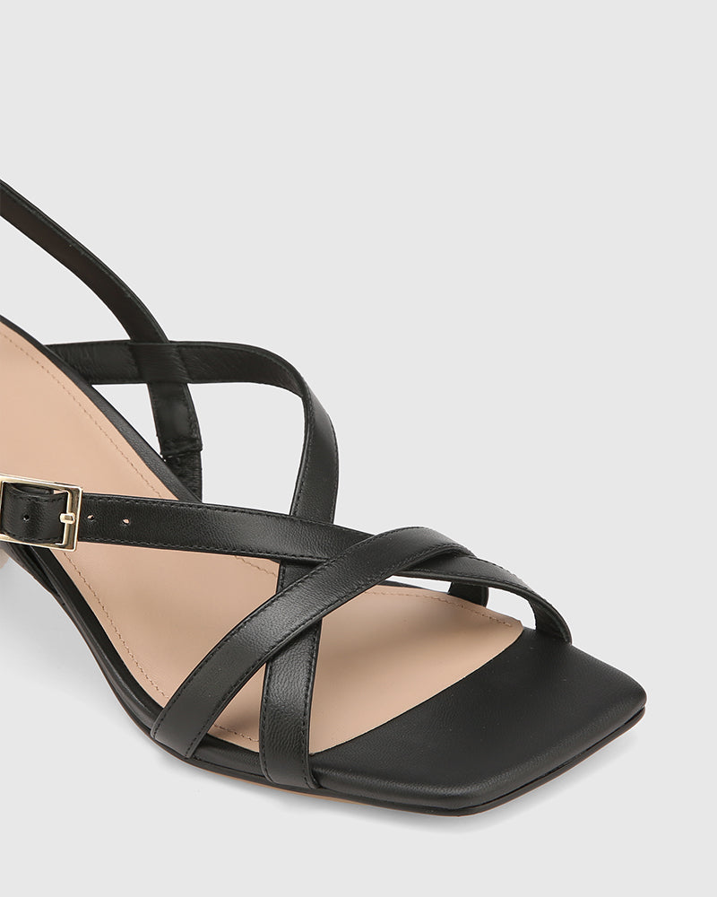Kirby Black Leather Strappy Heel