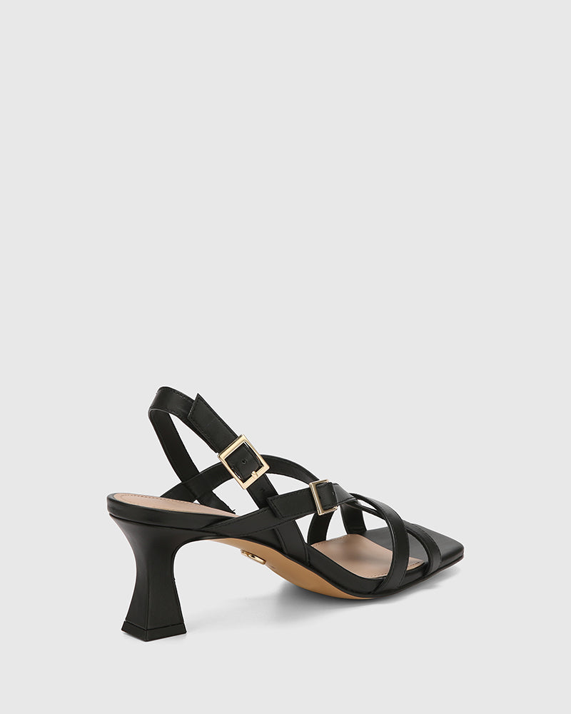 Kirby Black Leather Strappy Heel