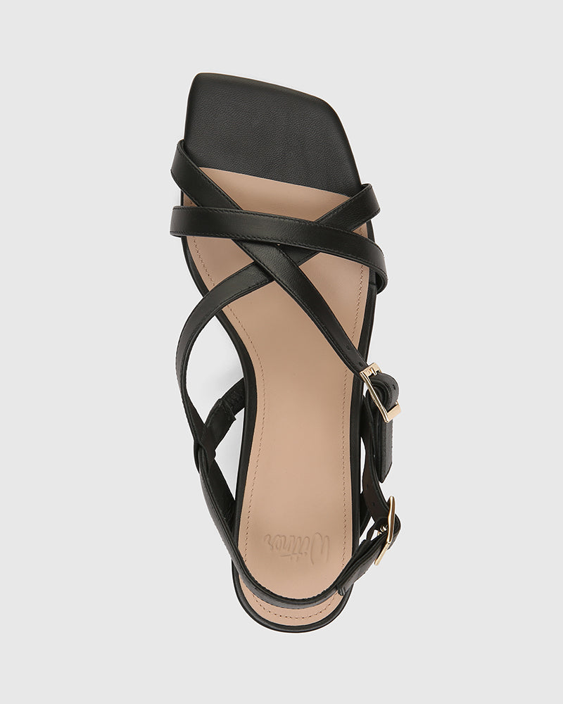 Kirby Black Leather Strappy Heel