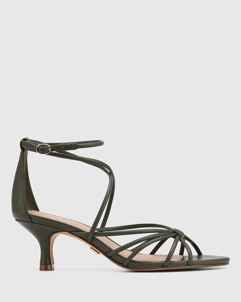 Kyia Olive Green Leather Strappy Heel