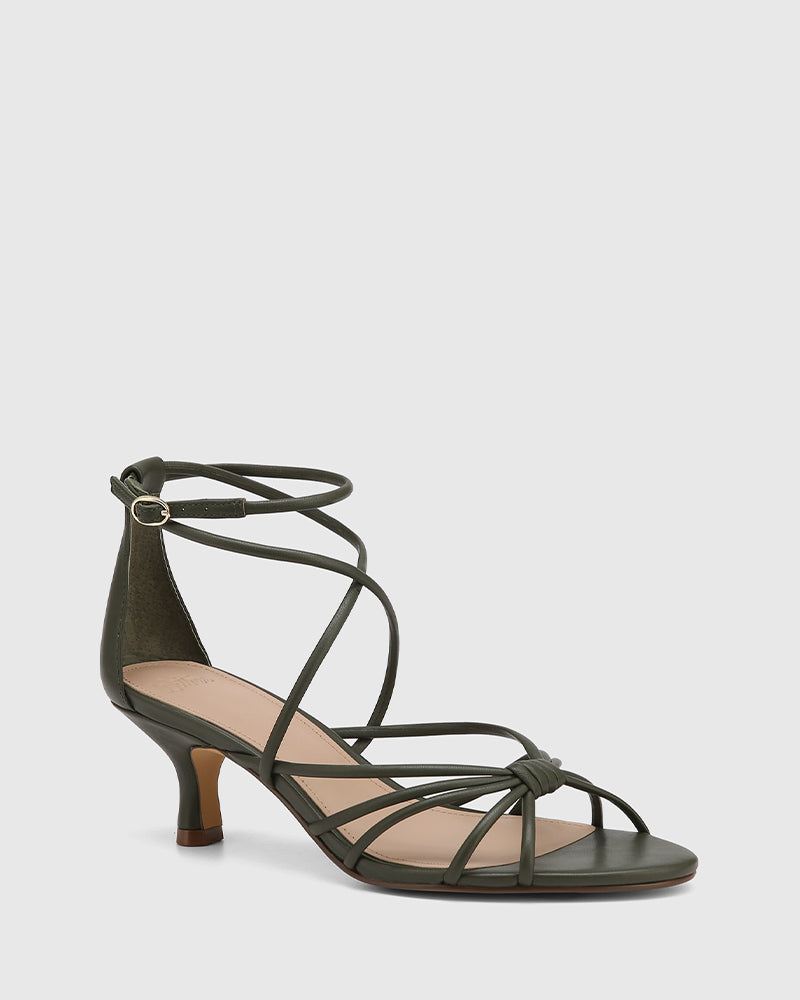 Kyia Olive Green Leather Strappy Heel