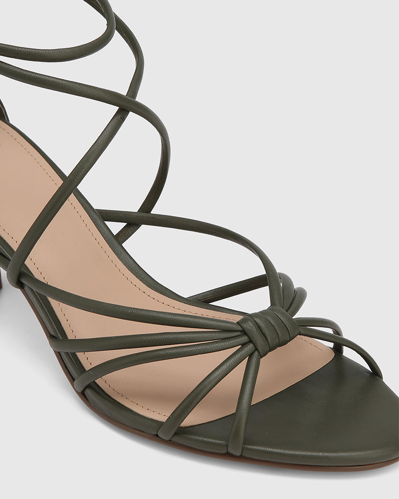 Kyia Olive Green Leather Strappy Heel