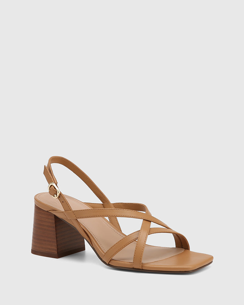 Lauri Dark Sand Leather Strappy Heel