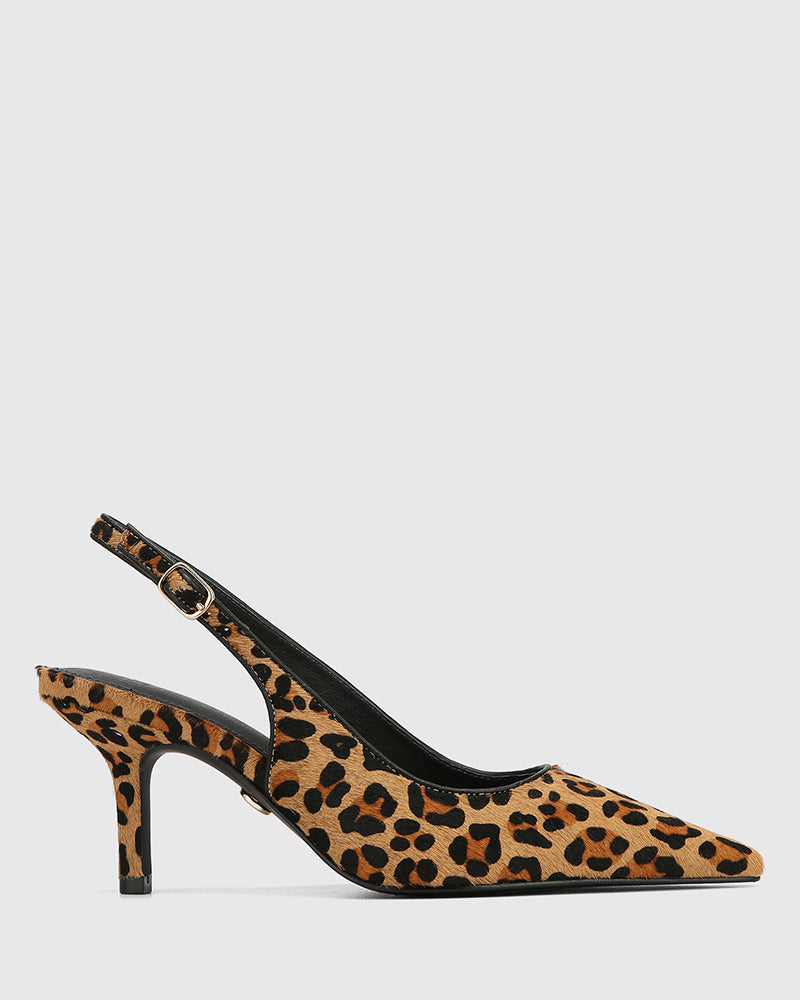Leia Sand Leopard Print Leather Slingback