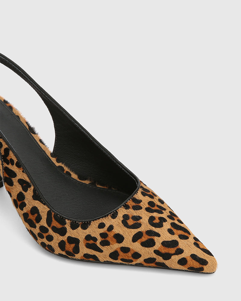 Leia Sand Leopard Print Leather Slingback