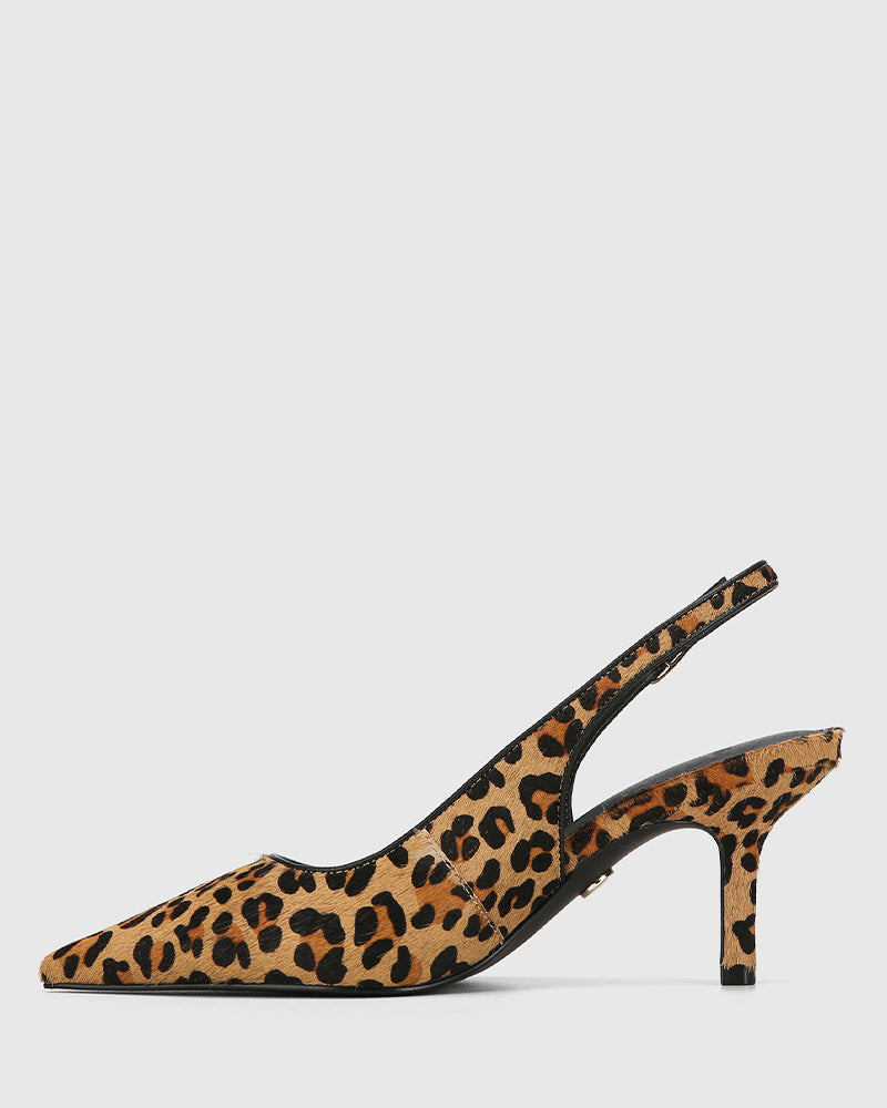 Leia Sand Leopard Print Leather Slingback