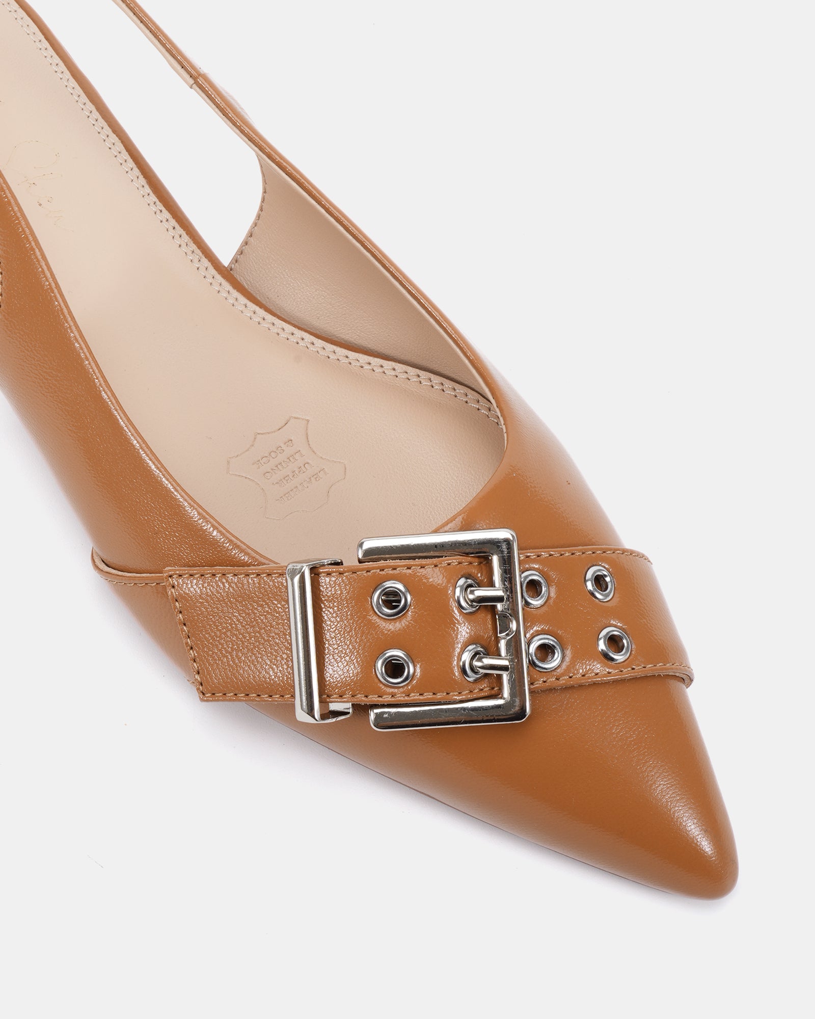 Letha Tan Leather Flat Slingback