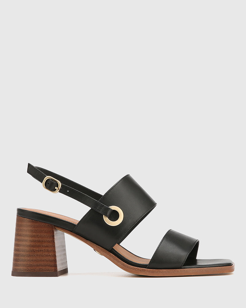 Lisa Black Leather Block Heel