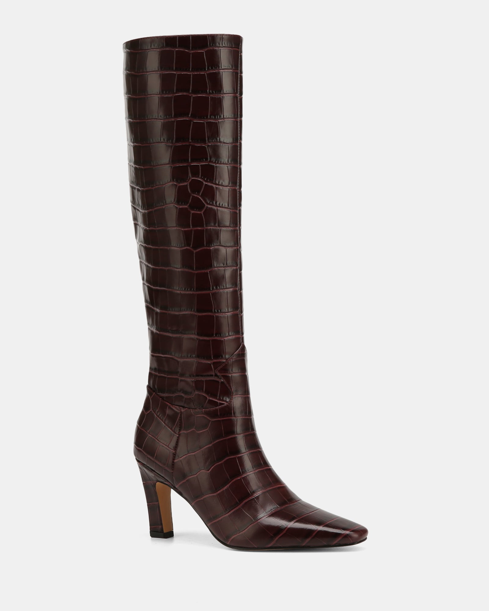 Louella Raisin Croc Embossed Leather Knee High Boot