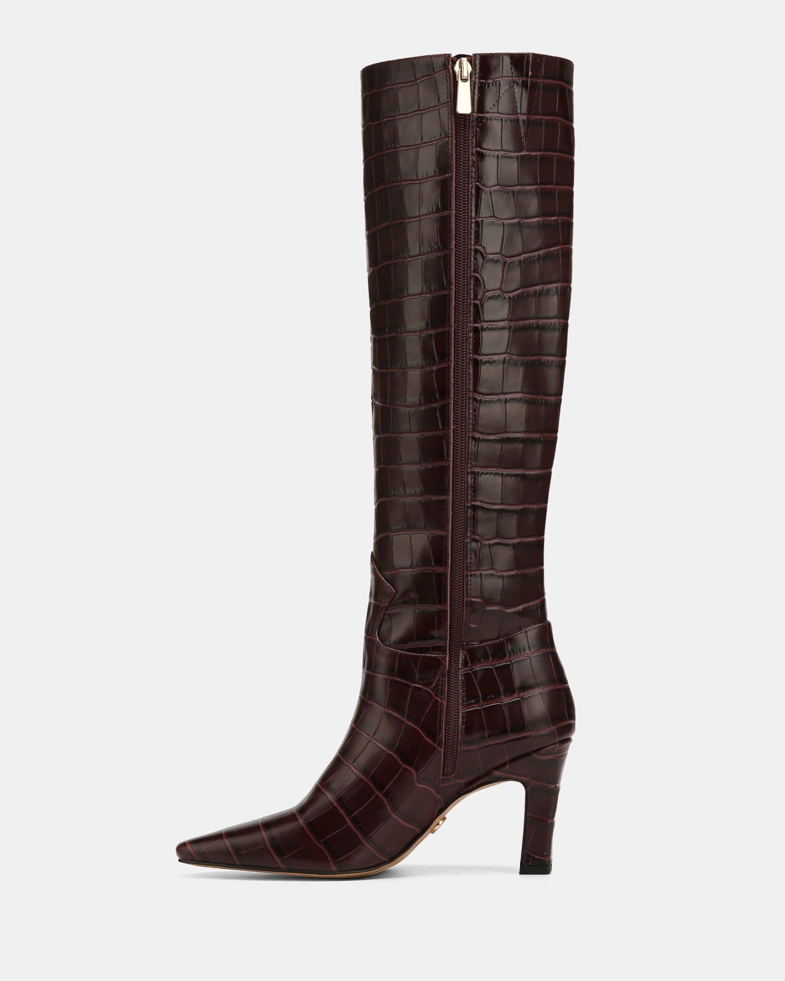 Louella Raisin Croc Embossed Leather Knee High Boot
