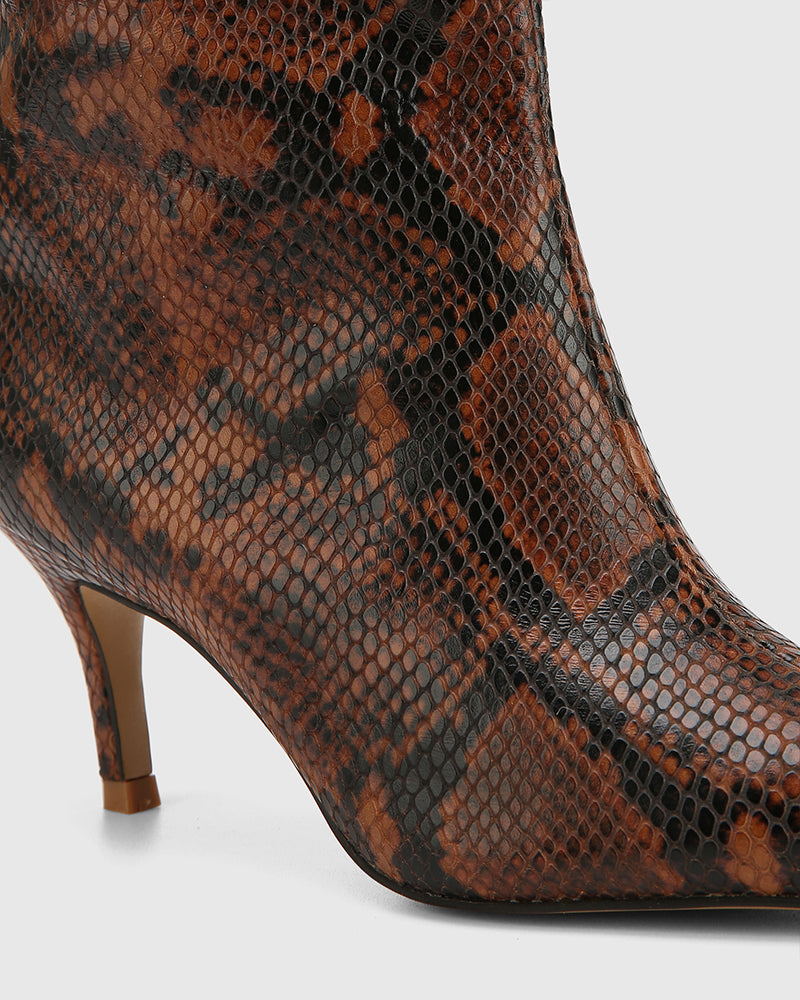 Lozana Havana Tan Python Print Leather Mid-Calf Boot