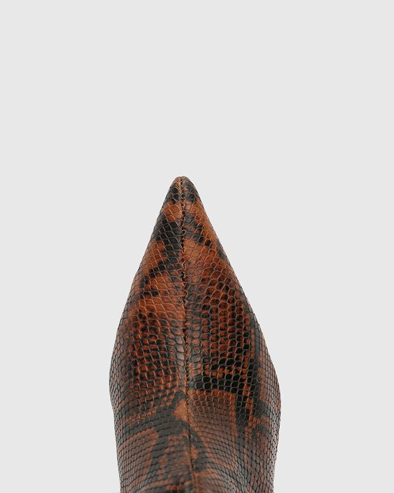 Lozana Havana Tan Python Print Leather Mid-Calf Boot