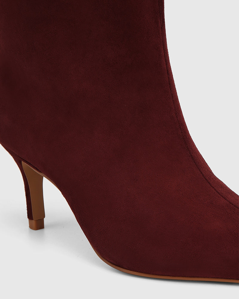 Lozana Wine Red Suede Leather Mid-Calf Boot