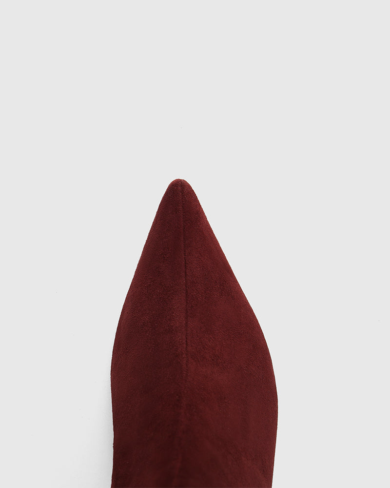Lozana Wine Red Suede Leather Mid-Calf Boot