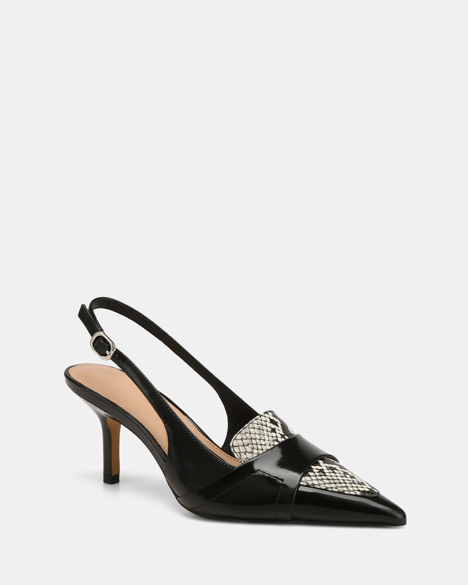 Luna Black Snake Print Leather Slingback