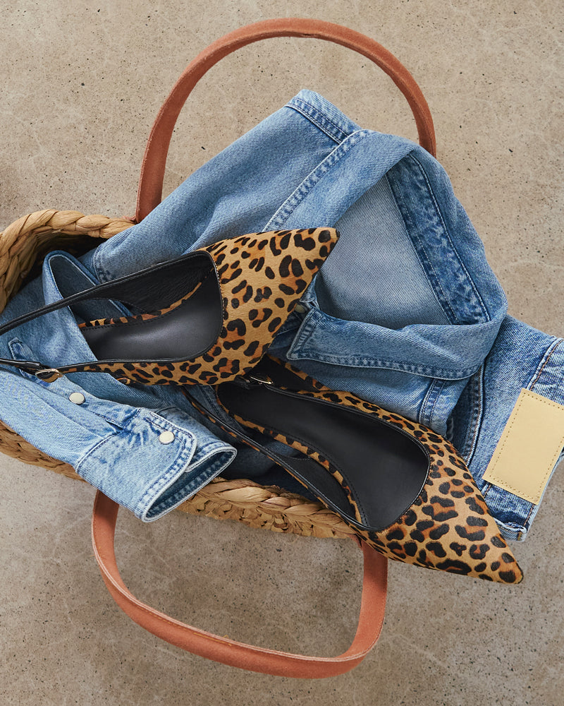 Leia Sand Leopard Print Leather Slingback