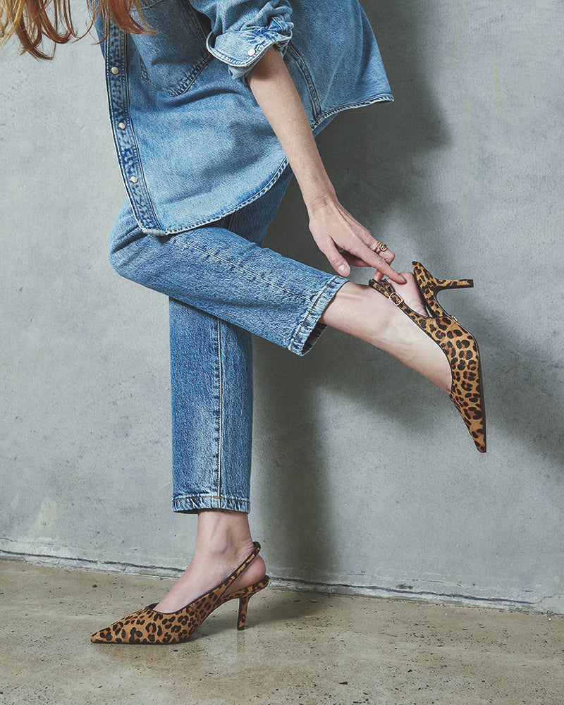 Leia Sand Leopard Print Leather Slingback