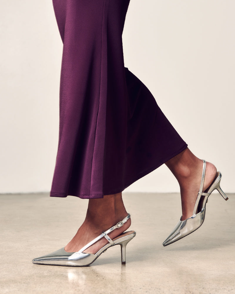 Lennox Silver Mirrored Metallic Leather Slingback