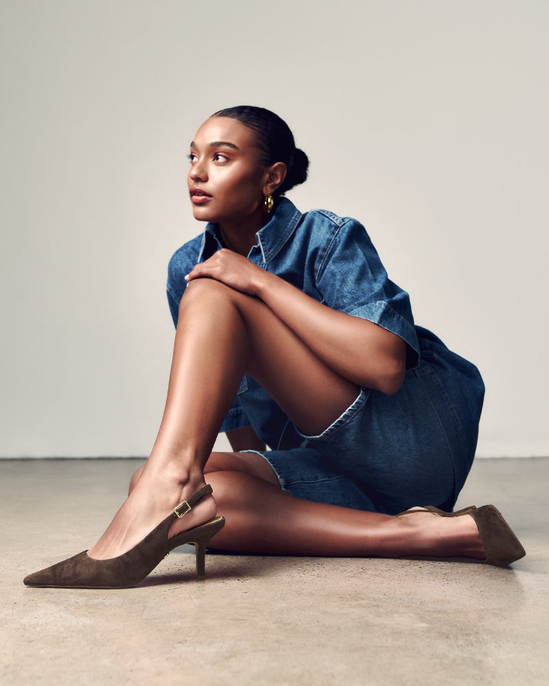 Livy Chocolate Suede Leather Slingback