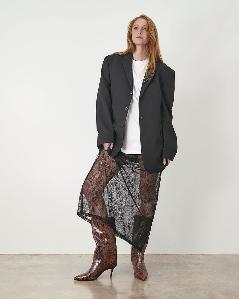 Lozana Havana Tan Python Print Leather Mid-Calf Boot