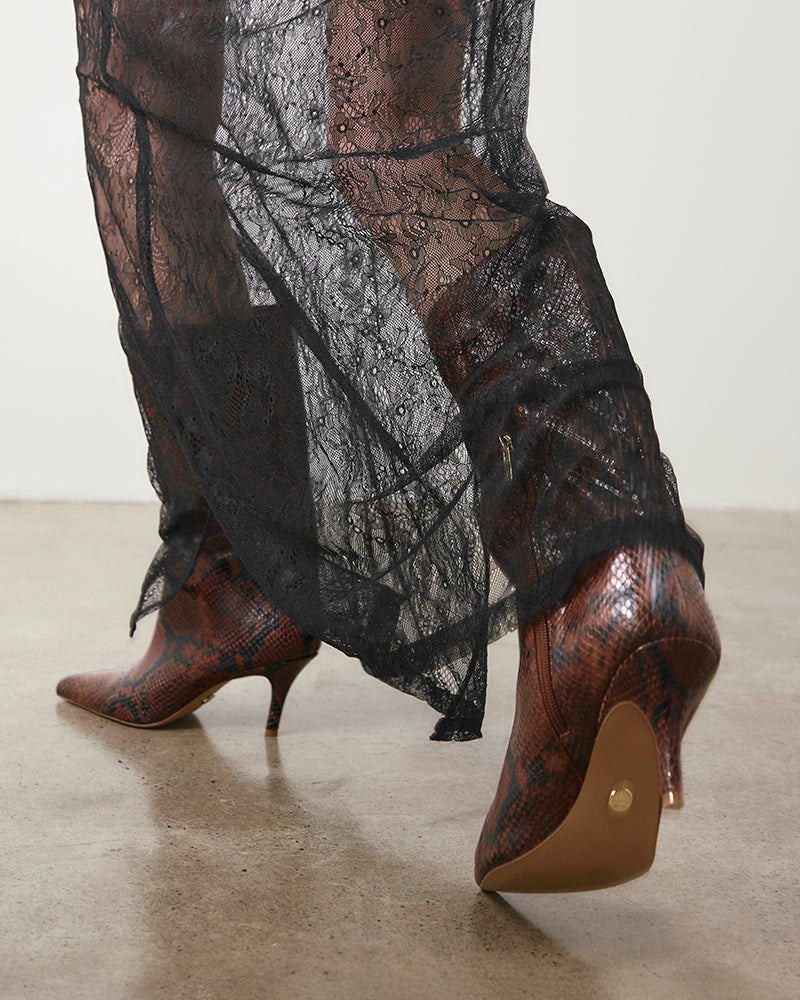 Lozana Havana Tan Python Print Leather Mid-Calf Boot