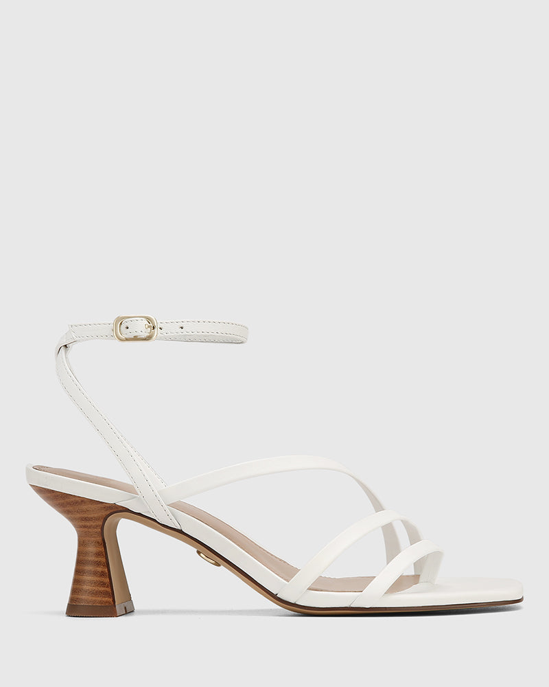 Maeve White Leather Flared Heel Sandal