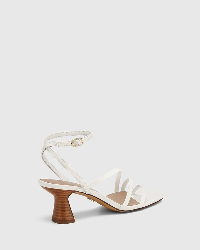 Maeve White Leather Flared Heel Sandal