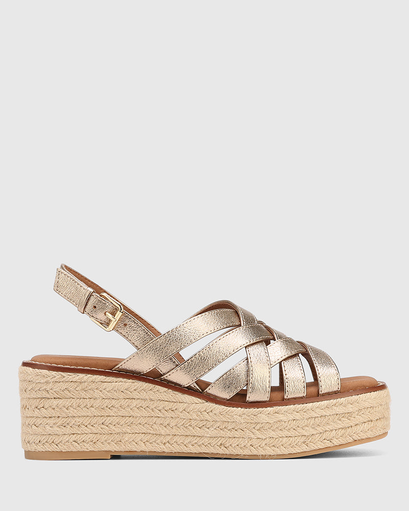 Mandie Champagne Metallic Leather Platform Espadrille