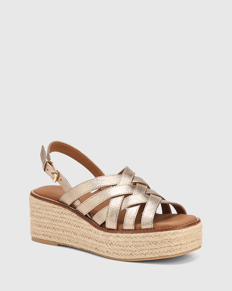 Mandie Champagne Metallic Leather Platform Espadrille