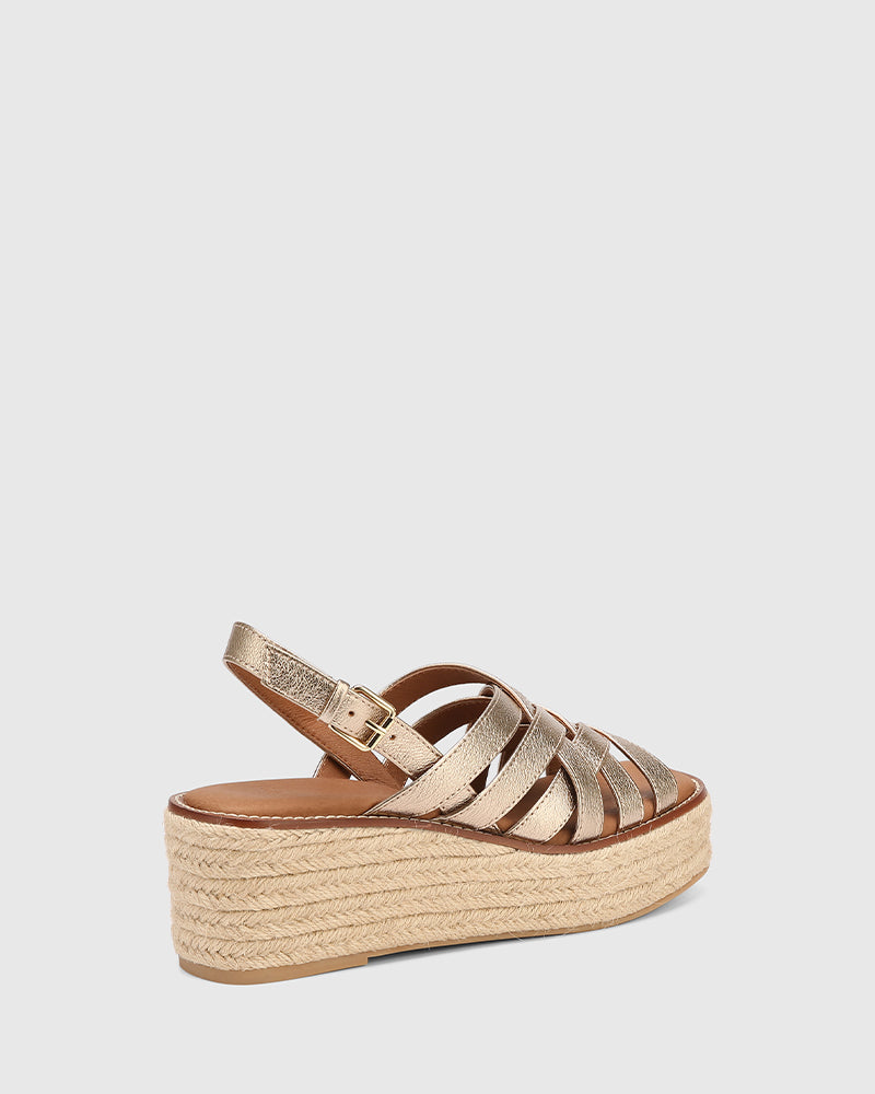 Mandie Champagne Metallic Leather Platform Espadrille