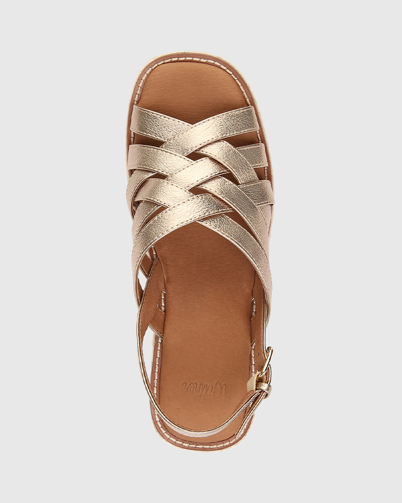 Mandie Champagne Metallic Leather Platform Espadrille