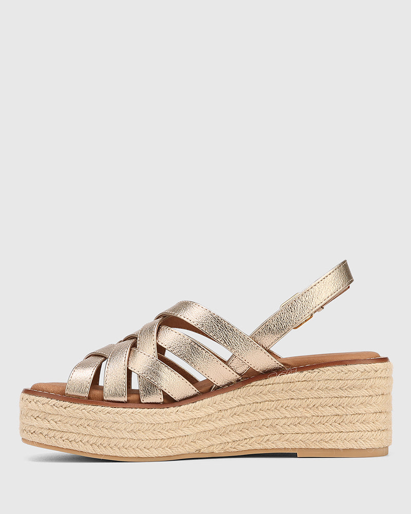Mandie Champagne Metallic Leather Platform Espadrille