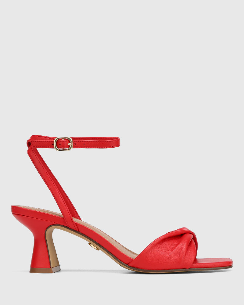 Martha Deep Red Leather Flared Heel