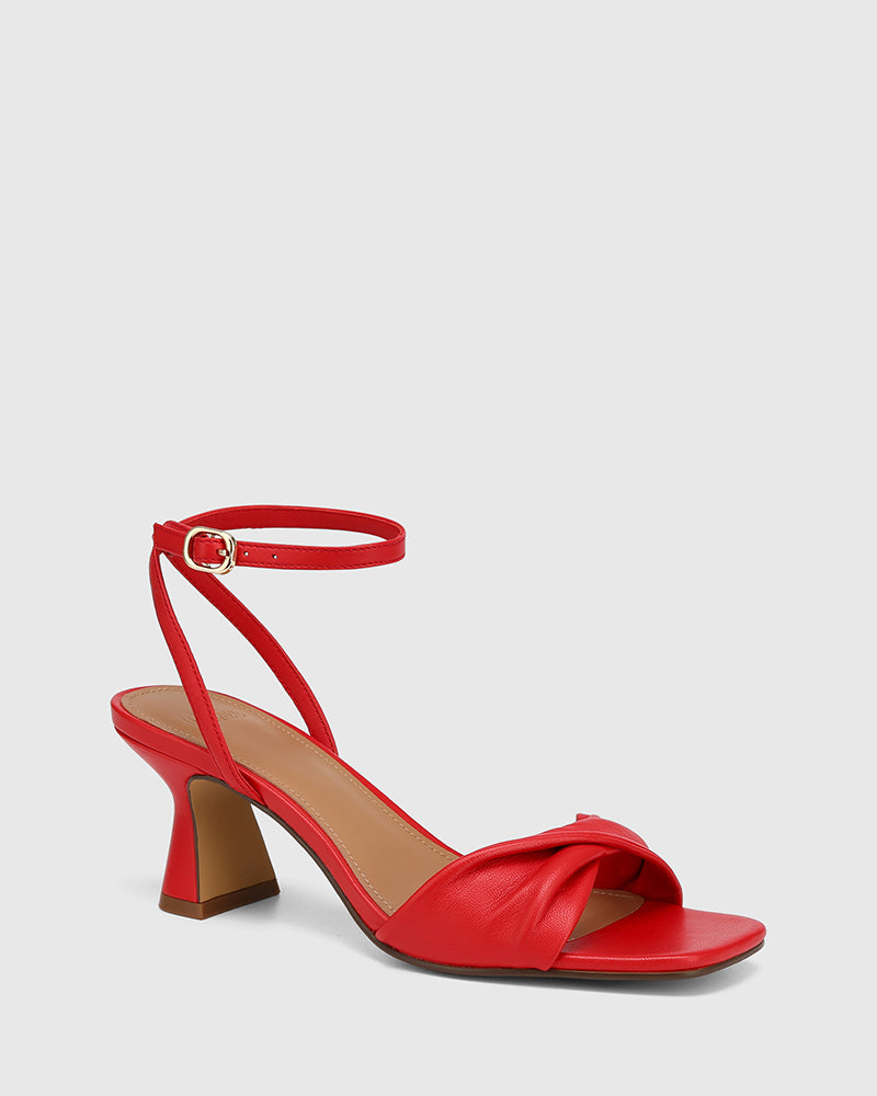 Martha Deep Red Leather Flared Heel