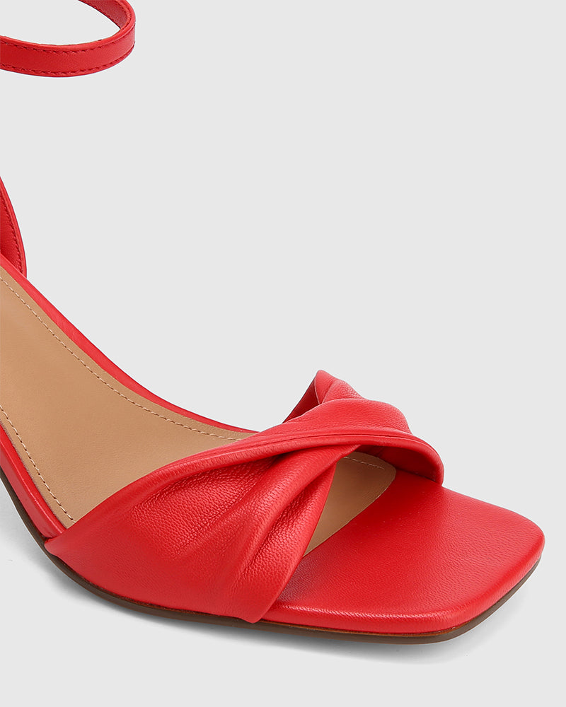 Martha Deep Red Leather Flared Heel