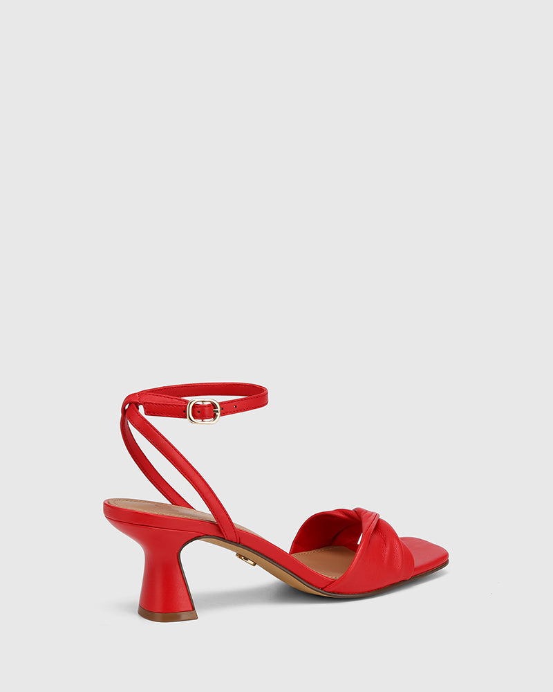 Martha Deep Red Leather Flared Heel