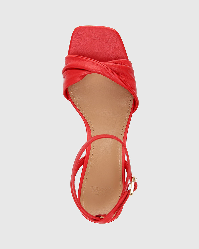 Martha Deep Red Leather Flared Heel