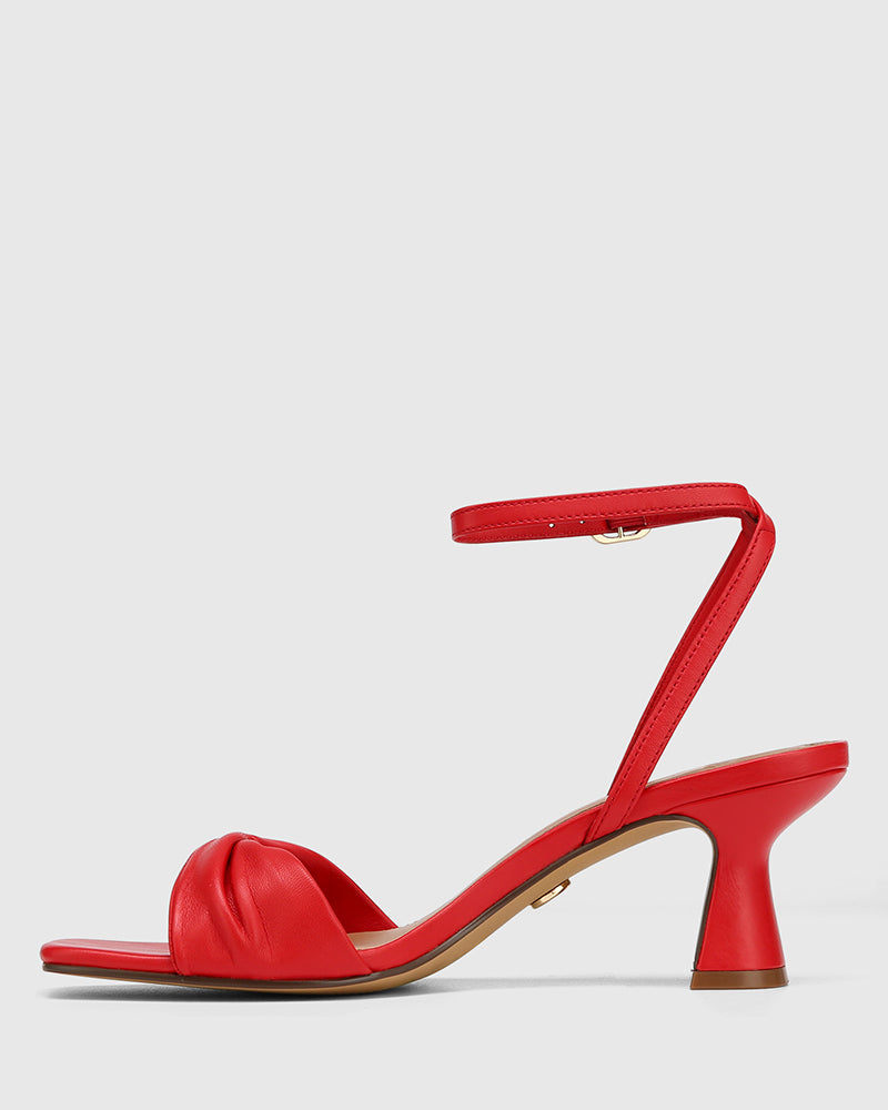 Martha Deep Red Leather Flared Heel