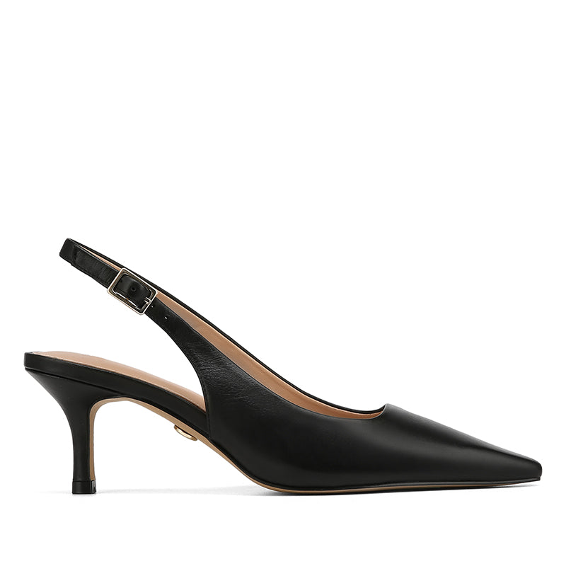 Mella Black Leather Slingback