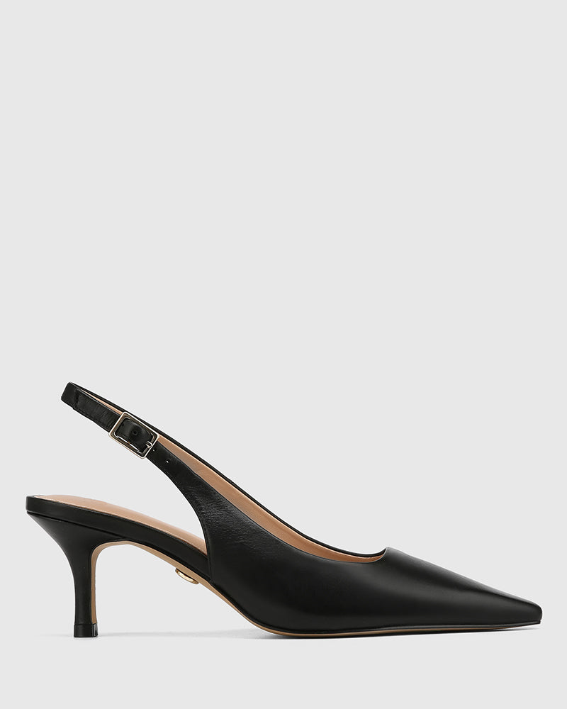 Mella Black Leather Slingback