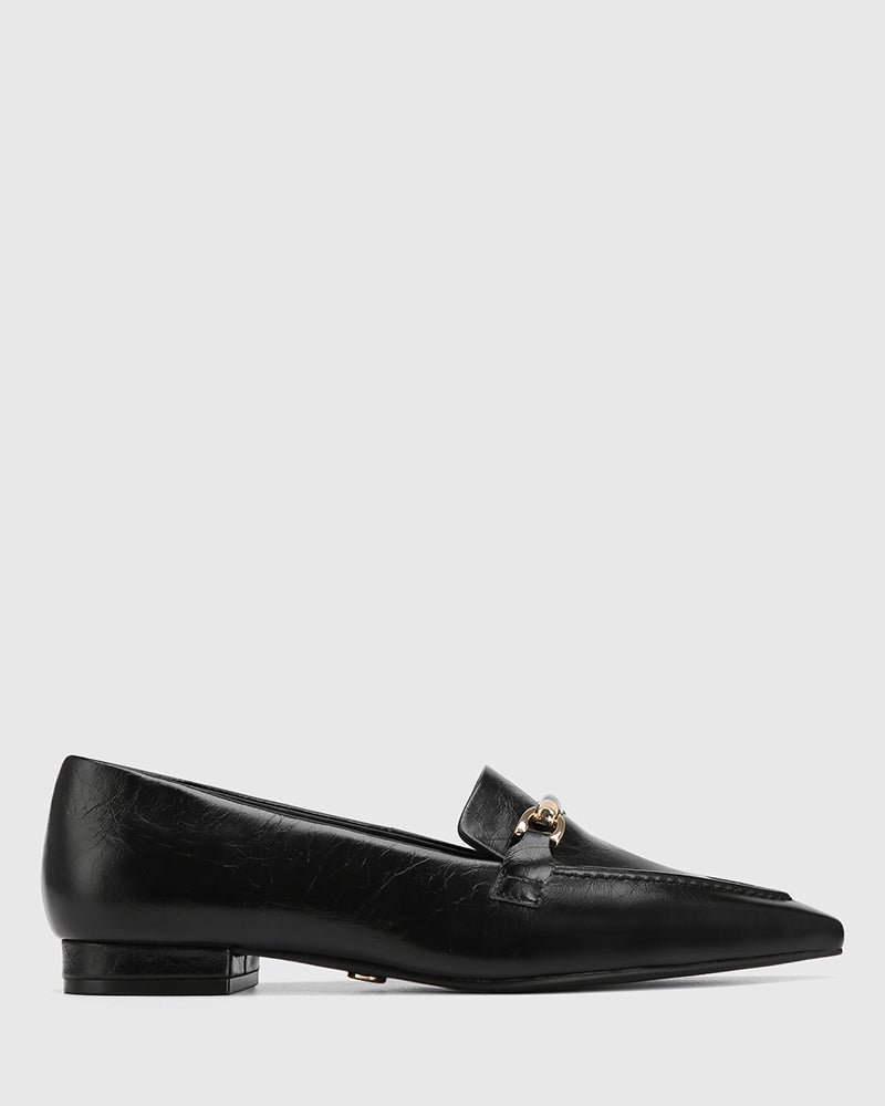 Meela Black Crinkle Leather Loafer